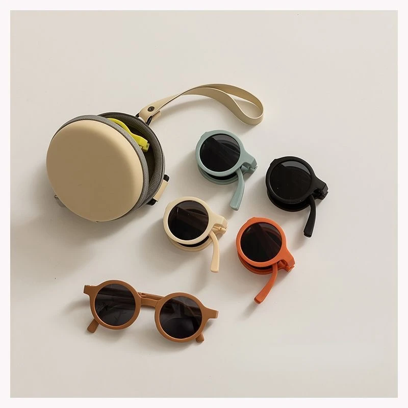 1set Foldable Kids Sunglasses Girls Boy Sun Glasses Round Street Beat Eyeglasses Cute Baby Shades Eyewears outdoor