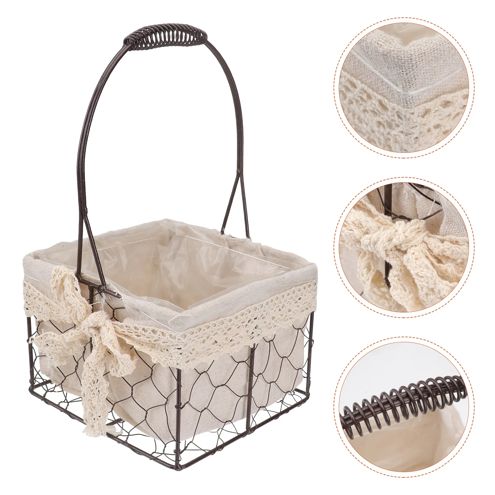 الحديد الفن الزهرية الرجعية سلة الرعوية للزهور النباتات المجففة تخزين متعدد الأغراض ديكور المنزل سلة اليدوية #4