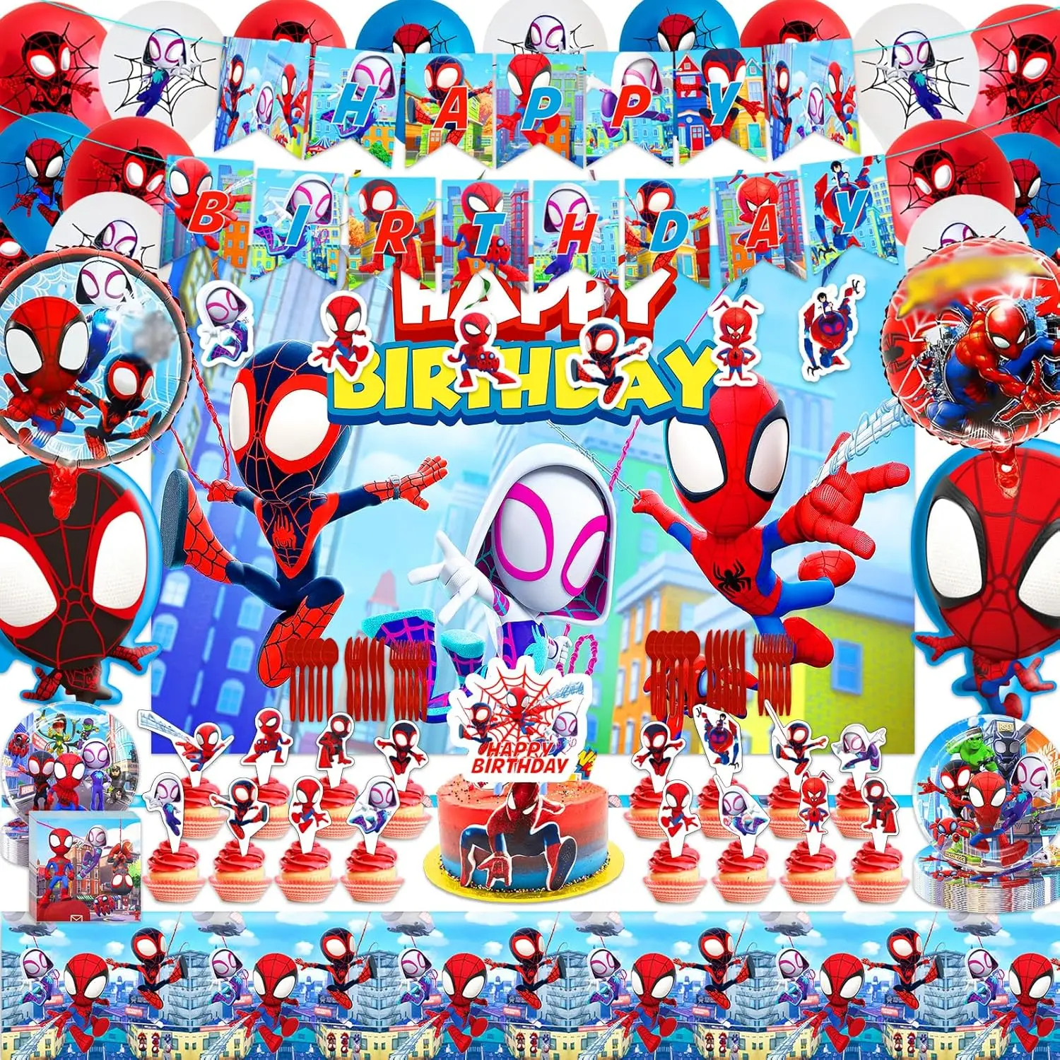 Miniso Spidey and His Amazing Friends Birthday Party Supplies and Decoration Spidey 3d Balloon Cup Tablecloth Candy Box for Kids