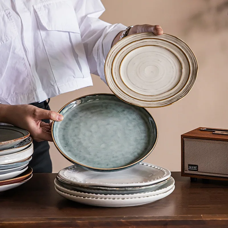 

Винтажные тарелки для овощей, бытовая керамическая посуда, ужин, японская и западная еда, тарелки с фруктами, мелкие вкусы