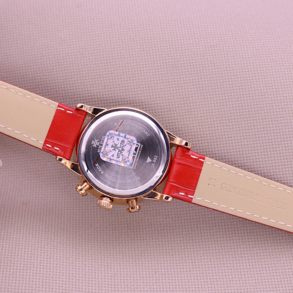 Real Multi-functions Julius Women's Watch ISA Quartz Fashion Hours Mother-of-pearl Real Leather Auto Date Girl Birthday Gift Box