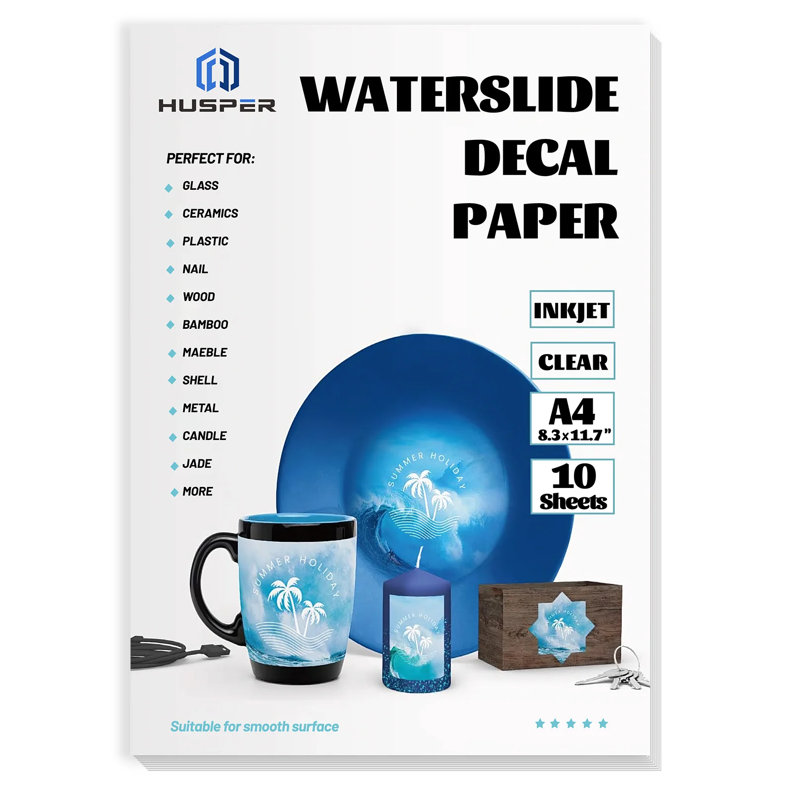 10 أوراق لتقوم بها بنفسك A4 النافثة للحبر زلاجة مائية ورق نقل مائي 8.3x11.7 بوصة ورق نقل المياه الشفاف للطابعة النافثة للحبر