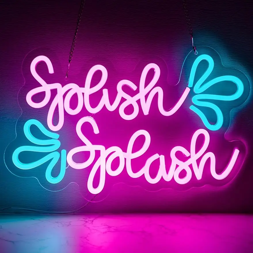 

Splish Splash Neon Sign LED Neon Light Aesthetic Light Up Signs for Kids Bathroom Bar Man Cave Game Room Party Decor Gift