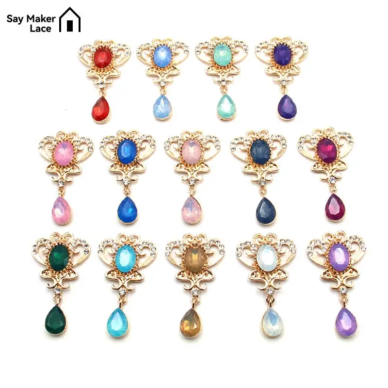 1Pcs Gold Crown Drop Shaped Acrylic Pendant DIY Costume Decorative Wine Glass Lady Brooch Gift Box Rhinestone Accessories