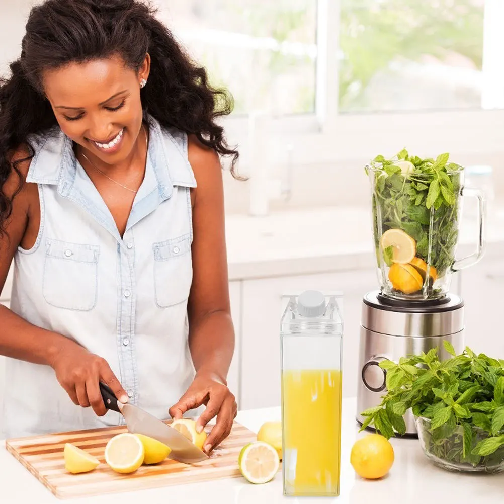 

3Pcs Milk Carton Bottle Clear Reusable Leakproof Portable Square Juice Container for Office Gym Travel Outdoor Use