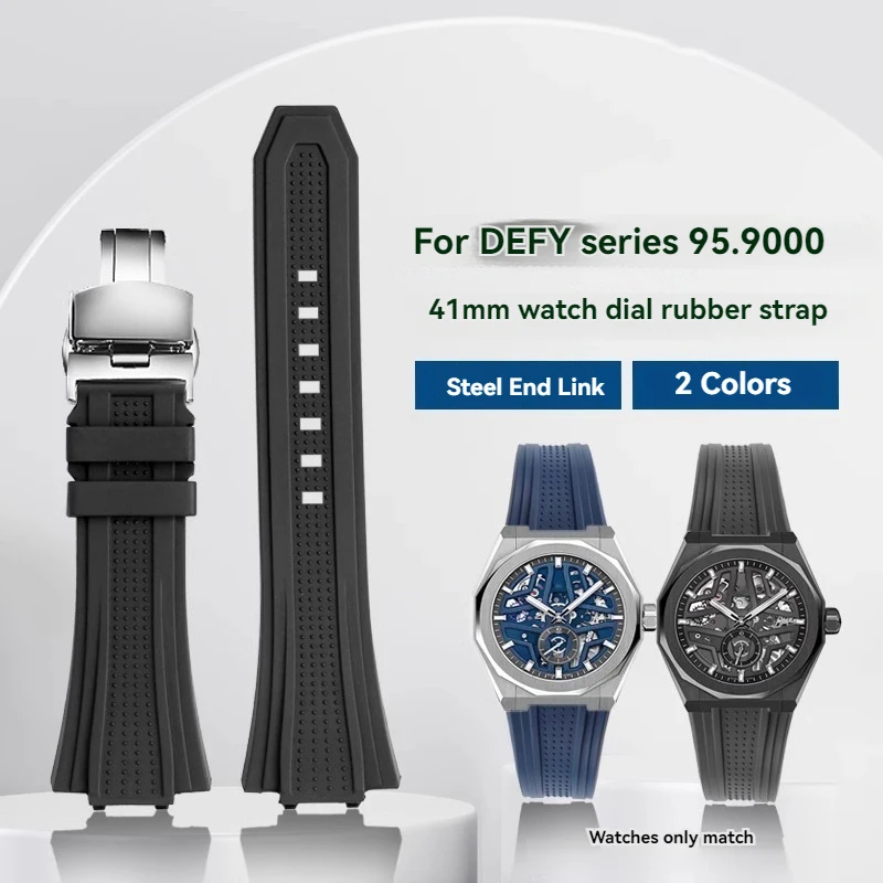 26x18mm Rubber Watch Strap For Zenith Watch DEFY Series SKYLINE  03.9300 03.9302 Steel Linker Fluororubber 41mm Dial Bracelet