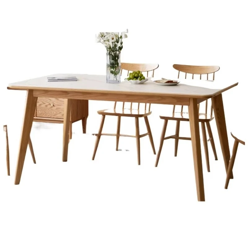 yjq  solid wood dining table modern simple restaurant rock slab dining table oak rectangle