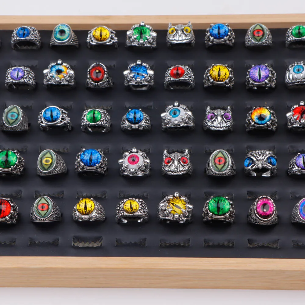 10/20/30/50 قطعة/الوحدة خمر الشرير سحر الحيوان البومة العين خواتم الاصبع للرجال امرأة مزيج نمط الهيب هوب مجوهرات اكسسوارات هدية حفلة