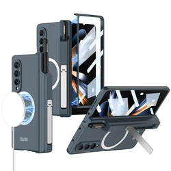 For Magsafe Wireless Charging Magnetic Hinge Case For Samsung Galaxy Z Fold 7 6 4 5 Hard PC Cover with Kickstand and Pen Holder
