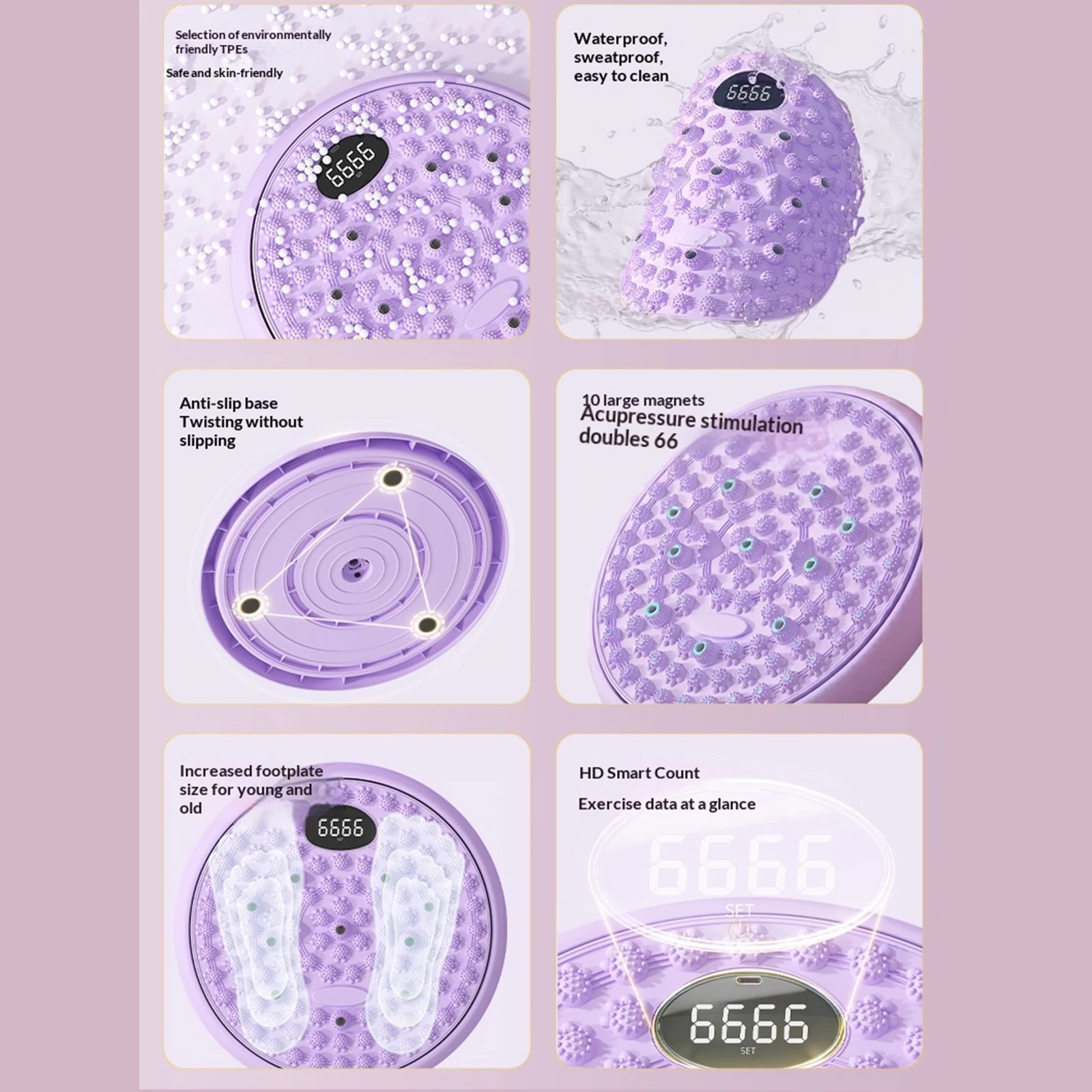Portable Fitness Twist Machine Non-Slip Magnetic Acupressure Mat Multi Functional Silent Waist Twister Massager Wriggling Plate