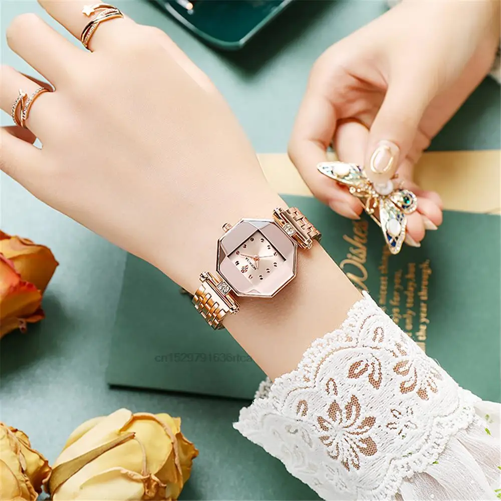 Fashion Irregular Diamonds Squares Design Women\'s Quartz Watch Hot Sale Stainless Steel Rose Gold Strap Ladies\' Watches Clock