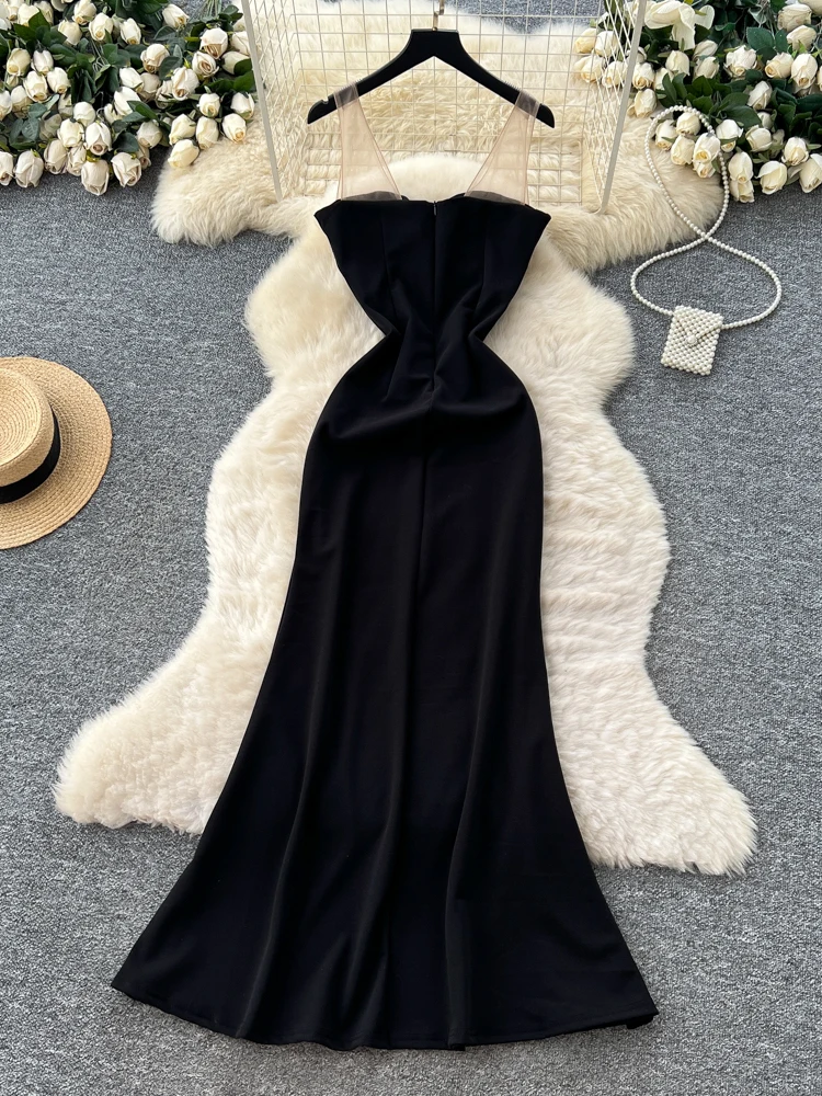 فستان Ele Bla Sequin Me Paneling Strapl للنساء للتخسيس طويل Dr Luxury Sle عالي الخصر على شكل حرف a صيفي Dr