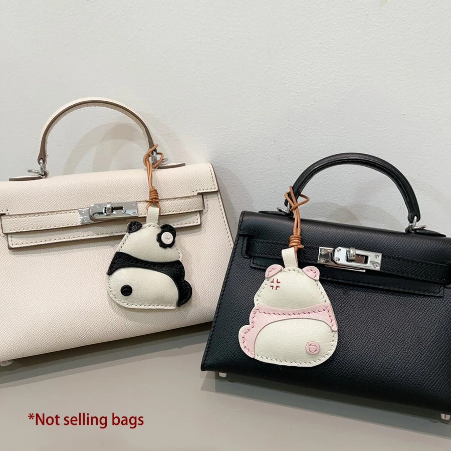 Sheepskin Bag Charm Handmade Cartoon Animal Bag Pendant Panda Leather Key Ring for Women Children Birthday Party