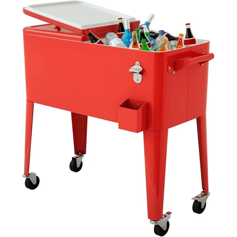 Giantex 80 Quart Rolling Cooler Cart,Steel Patio Cooler with Locking Wheels,Bottle Opener,Drain Plug,Outdoor Beverage Bar Cooler