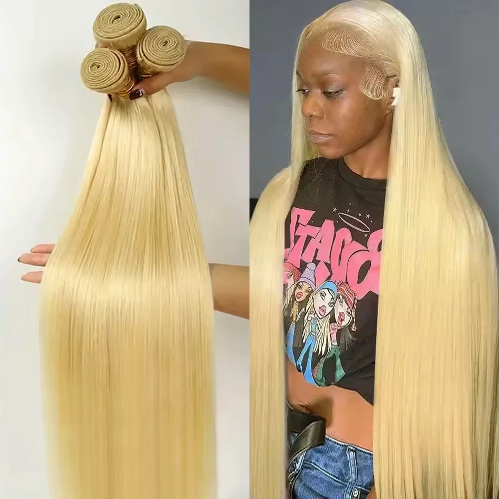16 30 32 بوصة مستقيم 1/3/4 قطعة حزم 613 العسل شقراء الملونة نسج 100% الشعر البشري الذهبي ريمي العظام ملحقات 12A عذراء