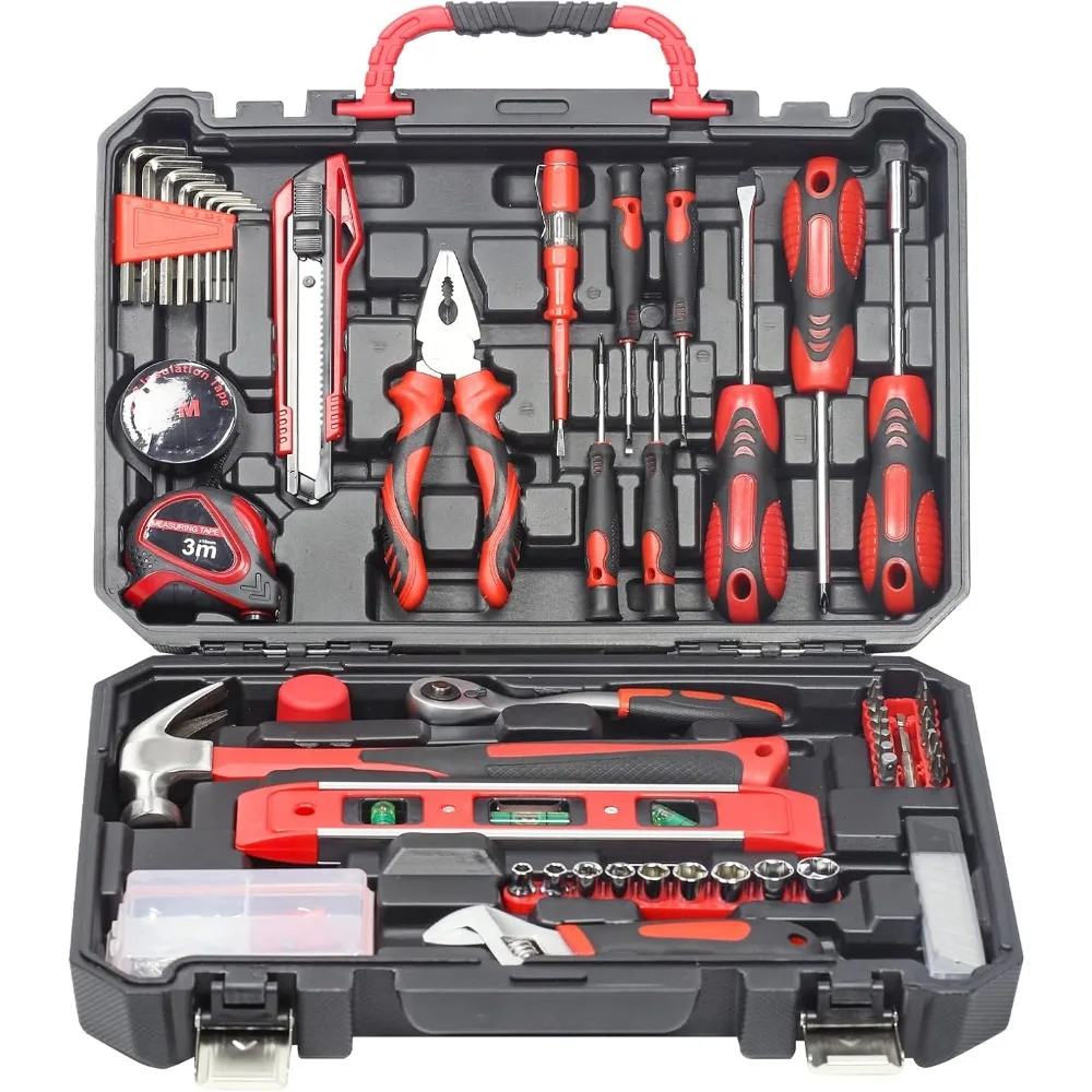 

Red Home Tool Kit Set - 138 Pieces Red Tool Set, Home Tool Kit for Daily Repairing and Maintenance, Professional Tool Kit Set wi