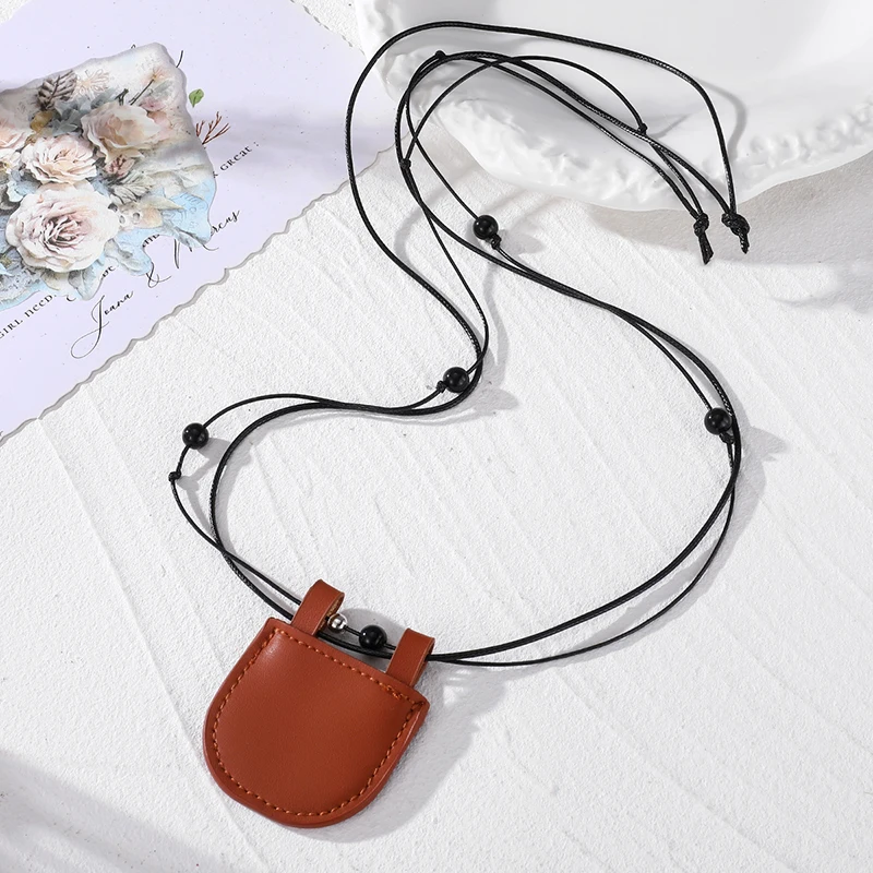 New Mini Leather Pill Box Pendant Long Necklace For Women Creative Perfume Sample Small Storage Bag  Sweater Chain Accessories