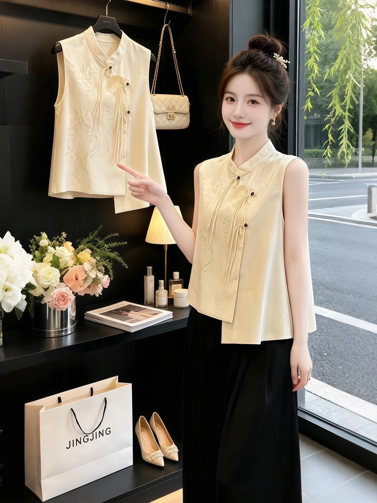 

Summer New Chinese Style Loose Sleeveless Women's Outfit Two-Piece Set Beautiful Age-Defying Pantsuit Elegant Tunic Top