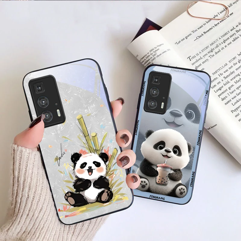 Q-version milk tea panda For Motorola Moto Edge 20 Lite 30 Pro 40 Neo 50 Ultra G Play G45 G54 G55 G75 G84 G85 Glass Phone Case view 4