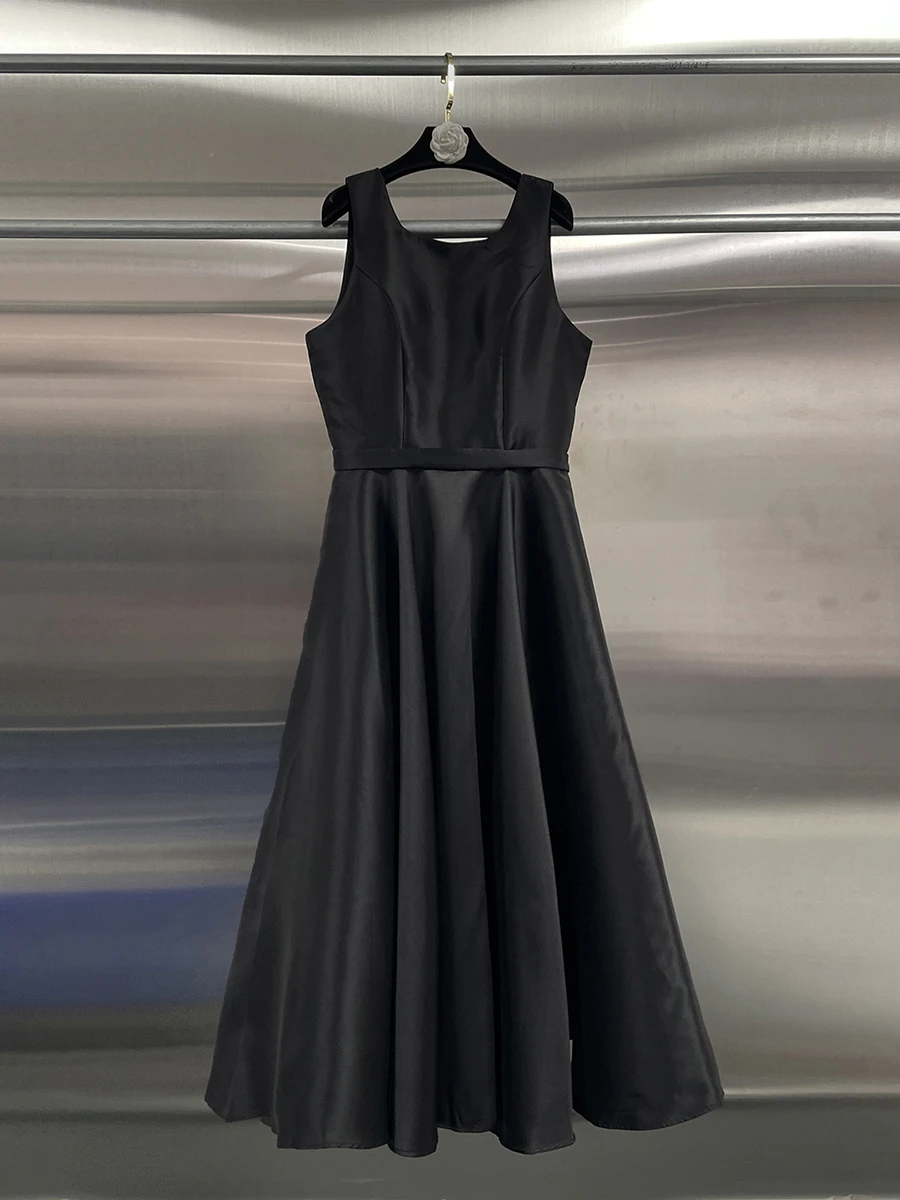 CHICEVER Solid Spliced 3D Bow Elegant Dress Female Square Collar Sleeveless Loose Gentle Intellectual Women's Dresses Fashion