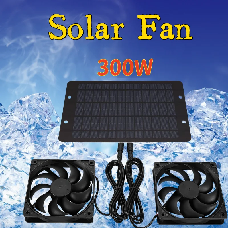 300W Solar Panel Powered Fan 12V Solar Exhaust Fan Mini Ventilator Air Extractor for Pets Dog Chicken House RV Greenhouse Fan