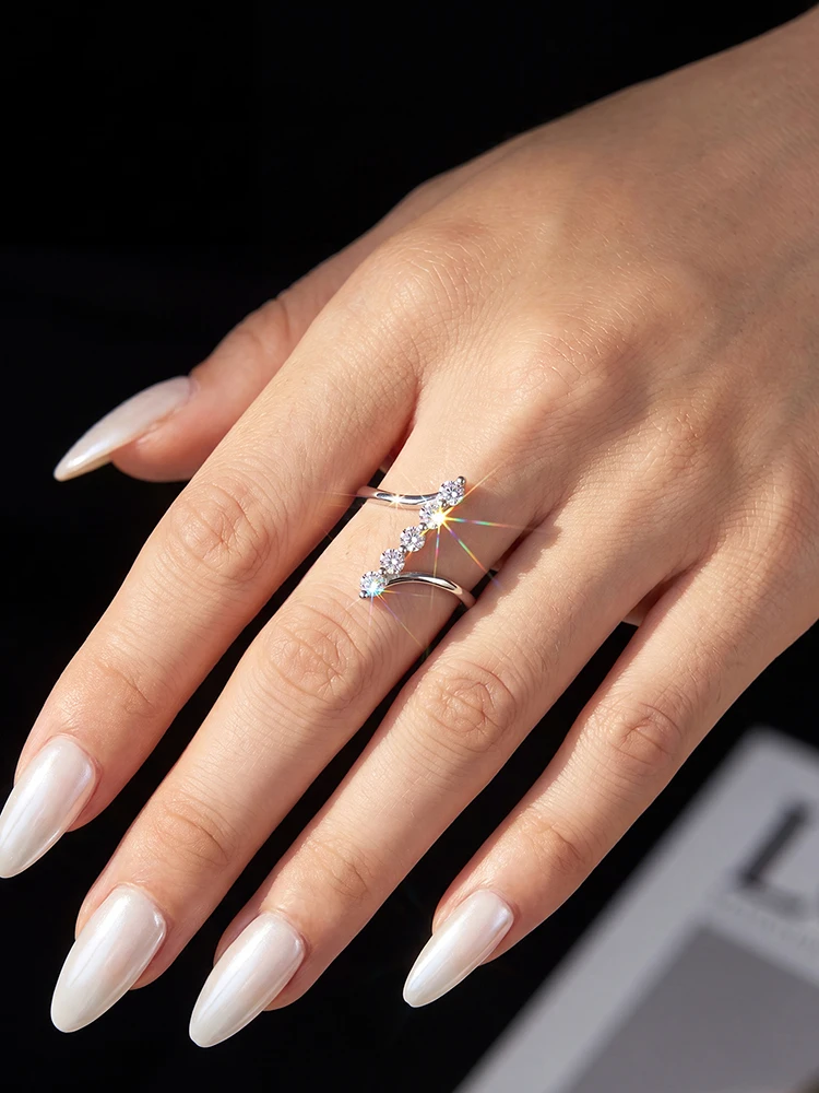 Echte Runde Moissanit-Diamant Verdrehte Eheringe für Frauen Jubiläum Hochwertiger Eleganter Schmuck – Detail 3