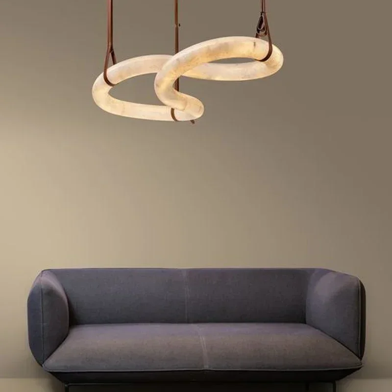 Modern Minimalist Restaurant Pendant Light Natural Marble Light Nordic Design Alabaster Shaped Chandeliers Villa Room Decoration
