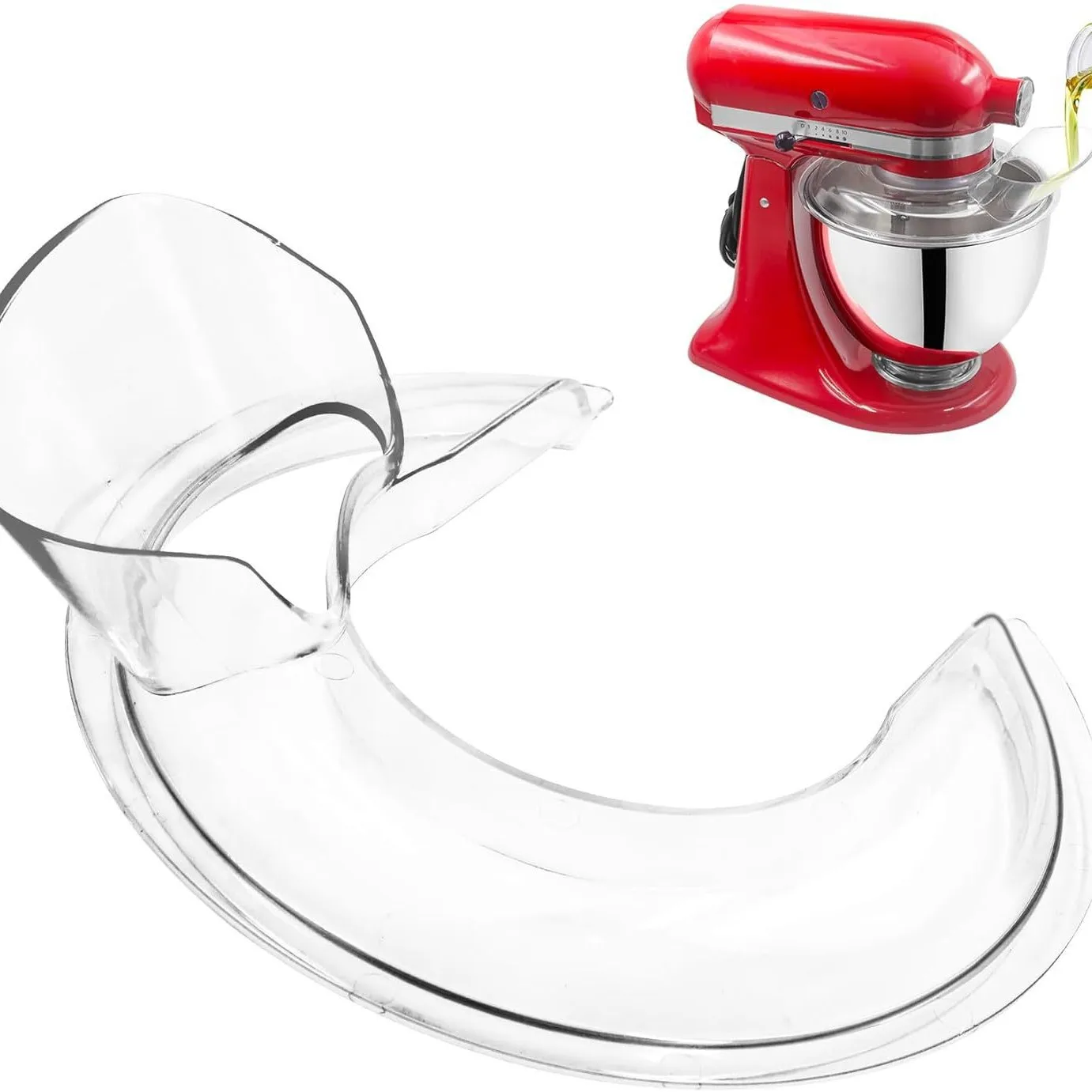 

Pouring Shield for KitchenAid 4.5-5QT Stand Mixer Bowls Stainless Steel, Glass, Ceramic Attachments Secure Splash Guard