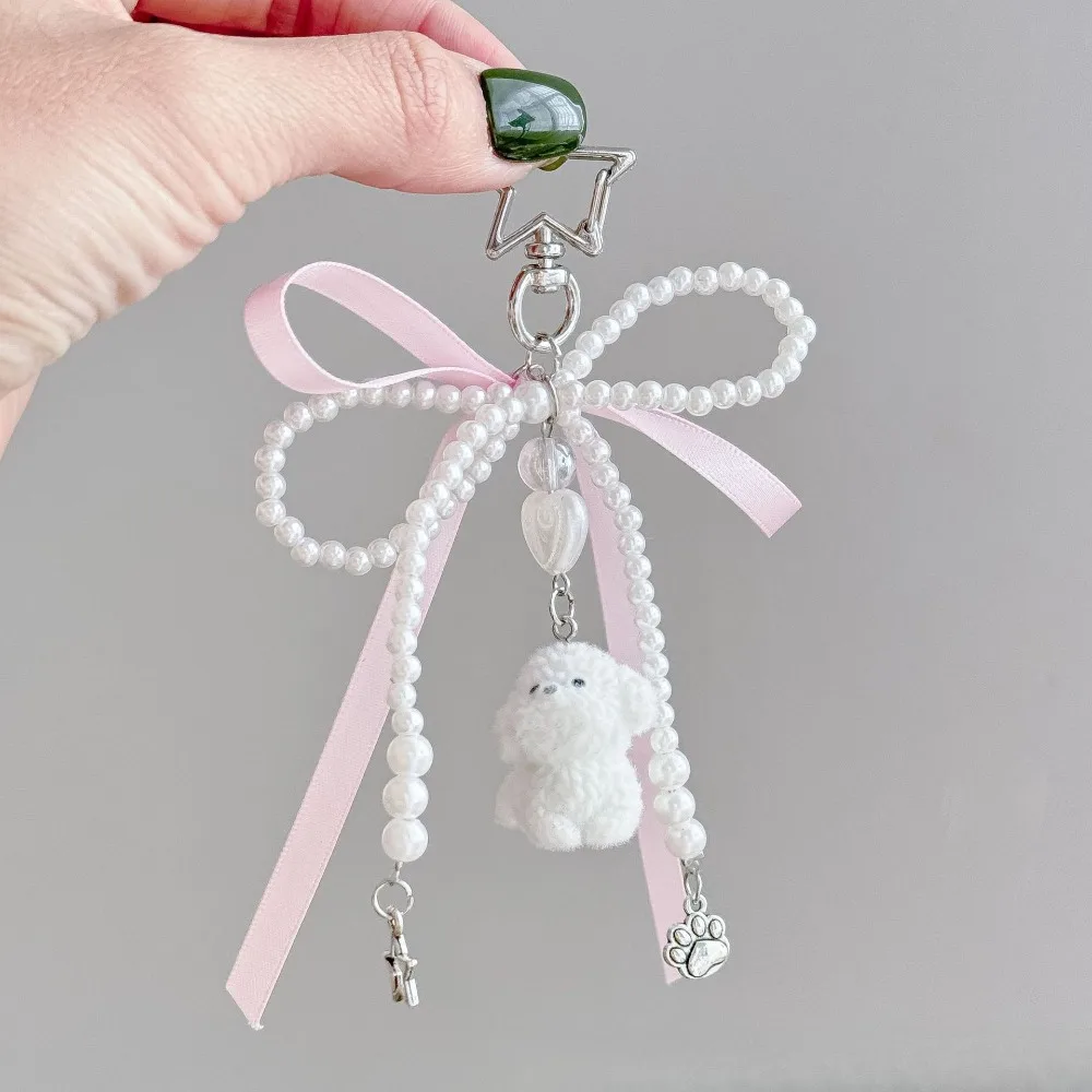 

Pearl Bow Backpack Key Ring Pendant Bag Y2K Delicate Beaded Phone Charm Chain Bag Strap For Crossbody Cute Accessory For Women