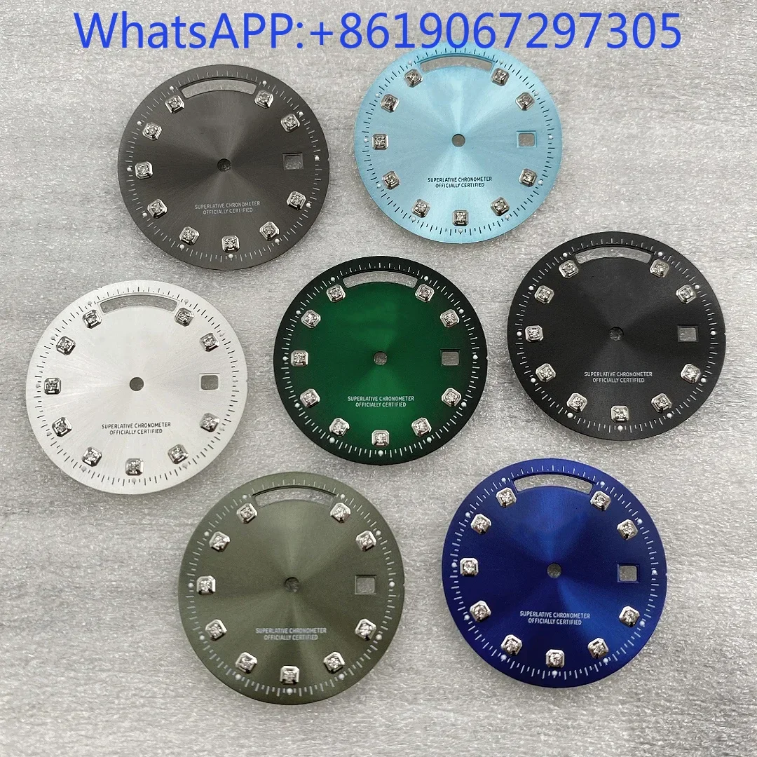 Esfera Sunburst adecuada 8285, movimiento mecánico automático, reloj de diamante, accesorios Mod, marcadores plateados, esfera blanca