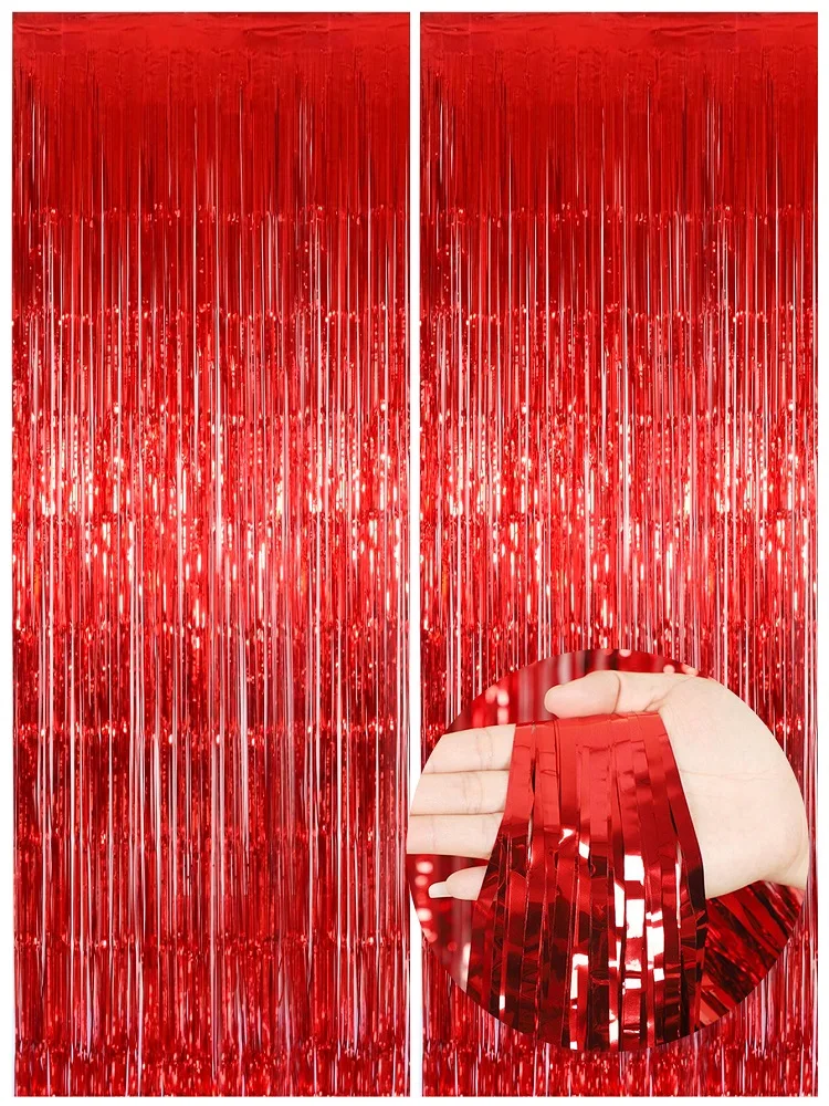 2 Stück - 1*2m Metallfolien-Fransenvorhänge für Party-Hintergrundwand-Dekoration, glänzende Aluminiumfolien-Wandvorhänge mit Quasten – Detail 8