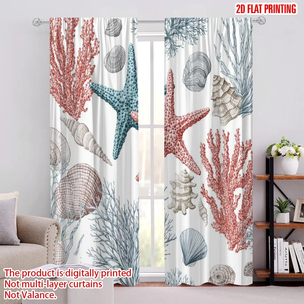 2D flat printing 2pcs Curtain Drapes Sea Life Drawings Digital Printed Polyester Drapes Family Party Decoration Use for living