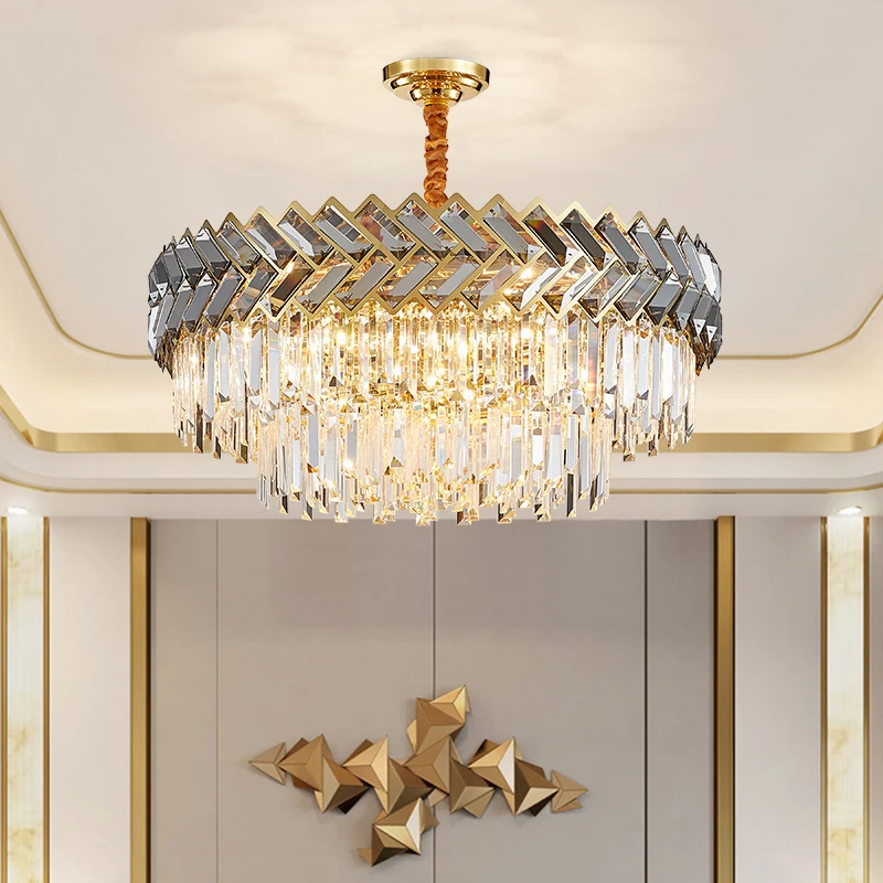 Light Luxury Living Room Light  Double Layered Stainless Steel Light Circular Bedroom Dining Table Minimalist Crystal Light Led