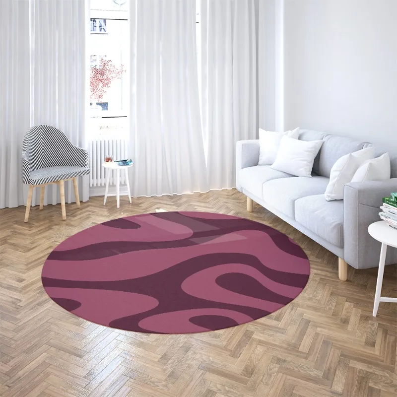 Distorted Check Round Area Rug Anti Slip Washable Circular Mat Retro Print Carpet For Boho Living Room Bedroom Makeup Desk Decor