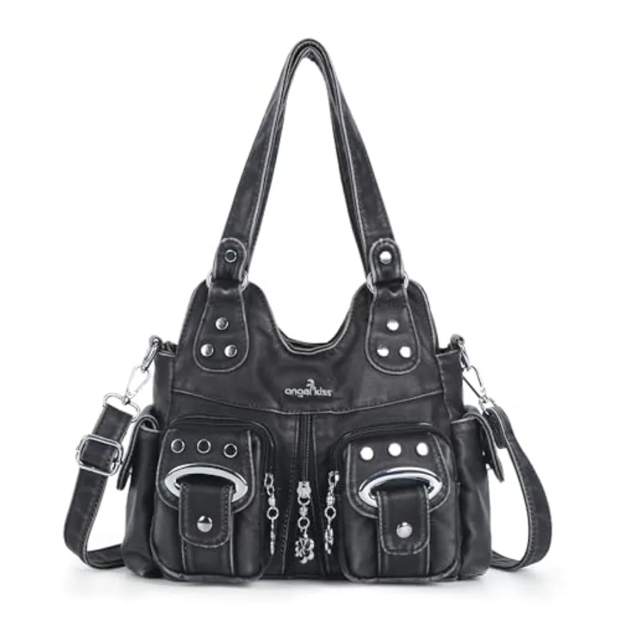 

Small Hobo Purses for Women Washed Vegan Leather Multi-Pocket Purse Shoulder Handbag with Adjustable Strap