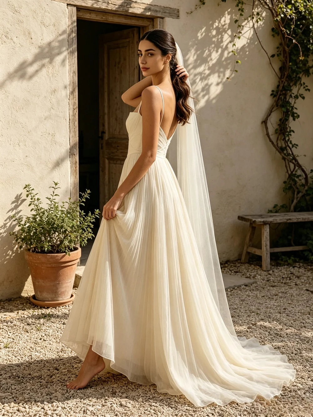 Customized Chiffon A-line Folded Wedding Dress 2026 Square Collar Strap Ruffle Minimalist Beach Bridal Gown Suitable for Parties