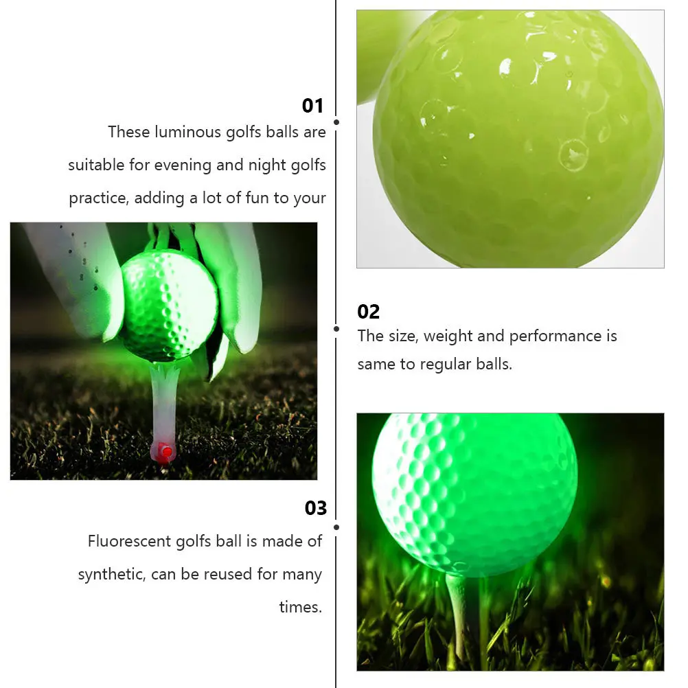 Balles lumineuses réutilisables, 6 pièces, entraînement lumineux pour le crépuscule, Golf en plein air, balle éclairée, lumineuse réutilisable