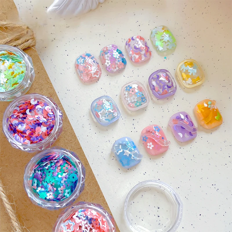 Mixed Candy Color Foil Flakes Nail Sequins, Nail Art Decoração, Manicure Dicas Encantos, DIY Acessórios para Mulheres e Meninas, 1Jar