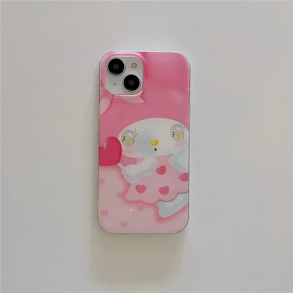 Kawaii الكرتون عيون كبيرة جراب هاتف آيفون 17 16e 16 15 14 13 12 11 برو ماكس X Xs XR XSMax 8 7 6 6s الهواء زائد ريشة الملمس