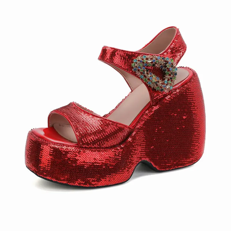 

Women's Wedge Sandals Sparkly Bling Dress Platform Shoes Ankle Strap Everyday Walk Wear