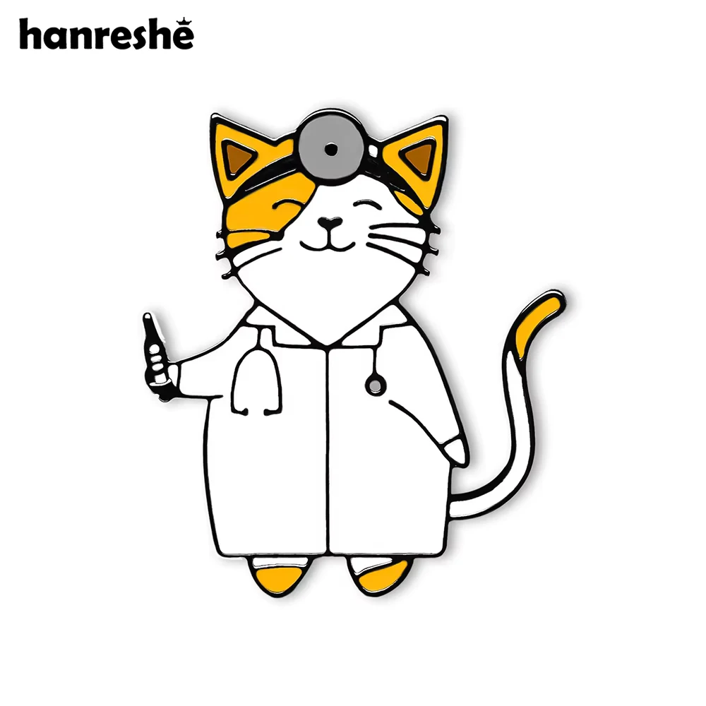 Hanreshe Creative Cat Doctor Enamel Pin Brooch Medical Veterinary Lapel Backpack Badge Funny Jewelry for Nurse Medicine Student