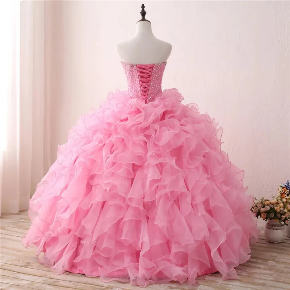 High Qullity Pink Ball Gown A-Line Dresses Beaded Prom Sweet Dress Plus Size Back Lace Up Customed فساتين للحفلات الراقصة2024