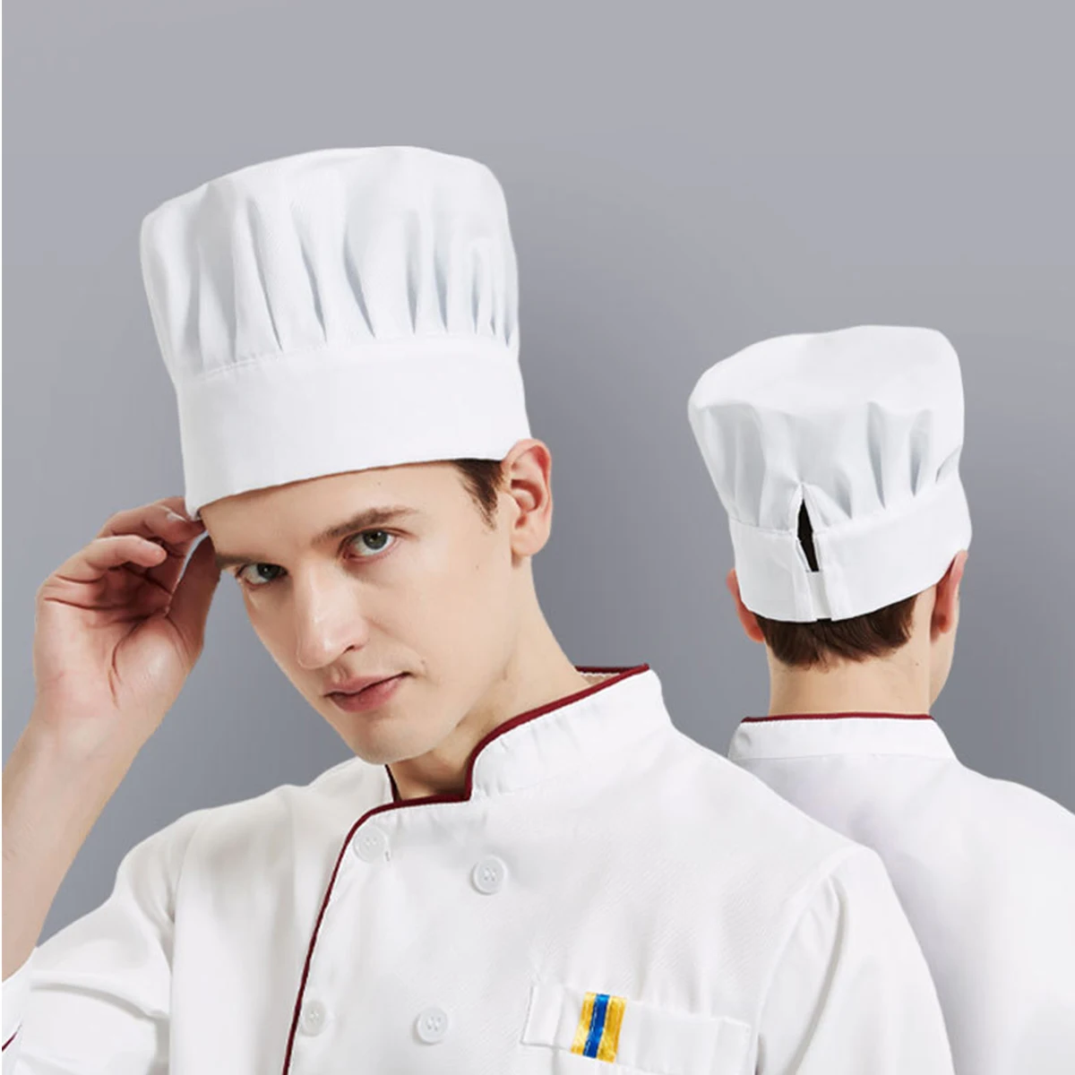 Chapeau de cuisine pour restauration d'hôtel, 1 pièce, chapeau de travail Anti-huile et Anti-perte de cheveux, couvre-chef plissé et respirant pour hommes et femmes