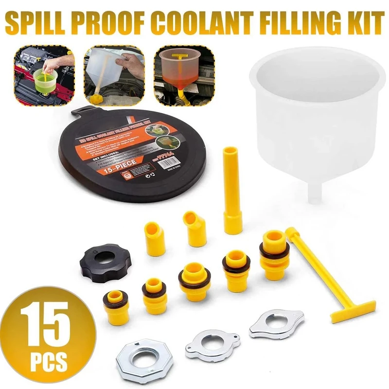 

15Pcs Plastic Filling Funnel Spout Pour Oil Tool Spill Proof Coolant Filling Kit Fit For Universal Vehicles