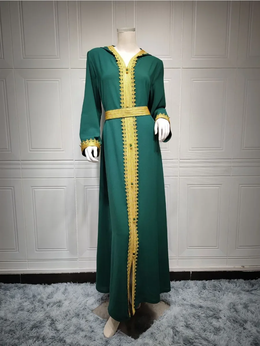 Eid Muslim Hooded Dress Women Muslim Abaya Dubai Green Plus Size Vestidos Maxi Turkey Prayer Islamic Clothing Lady Long Dresses