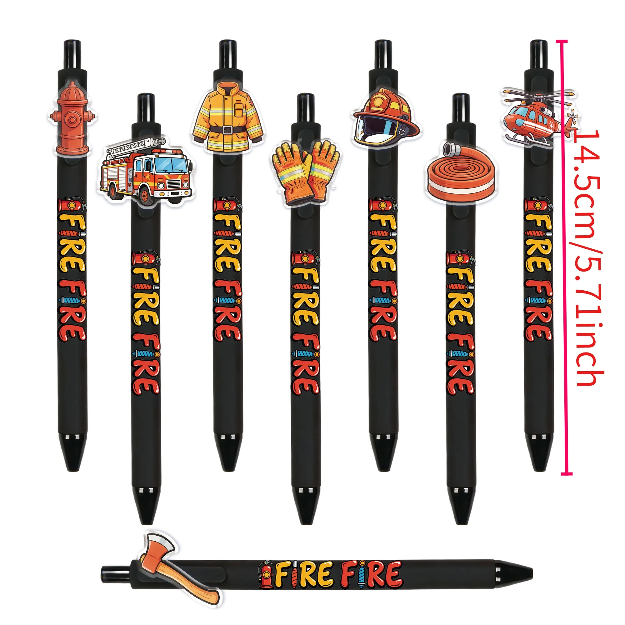 8pcs Firefighting Theme Ballpoint Pens Firefighting Element Click Ballpoint Pens Student Writing Gift Pens