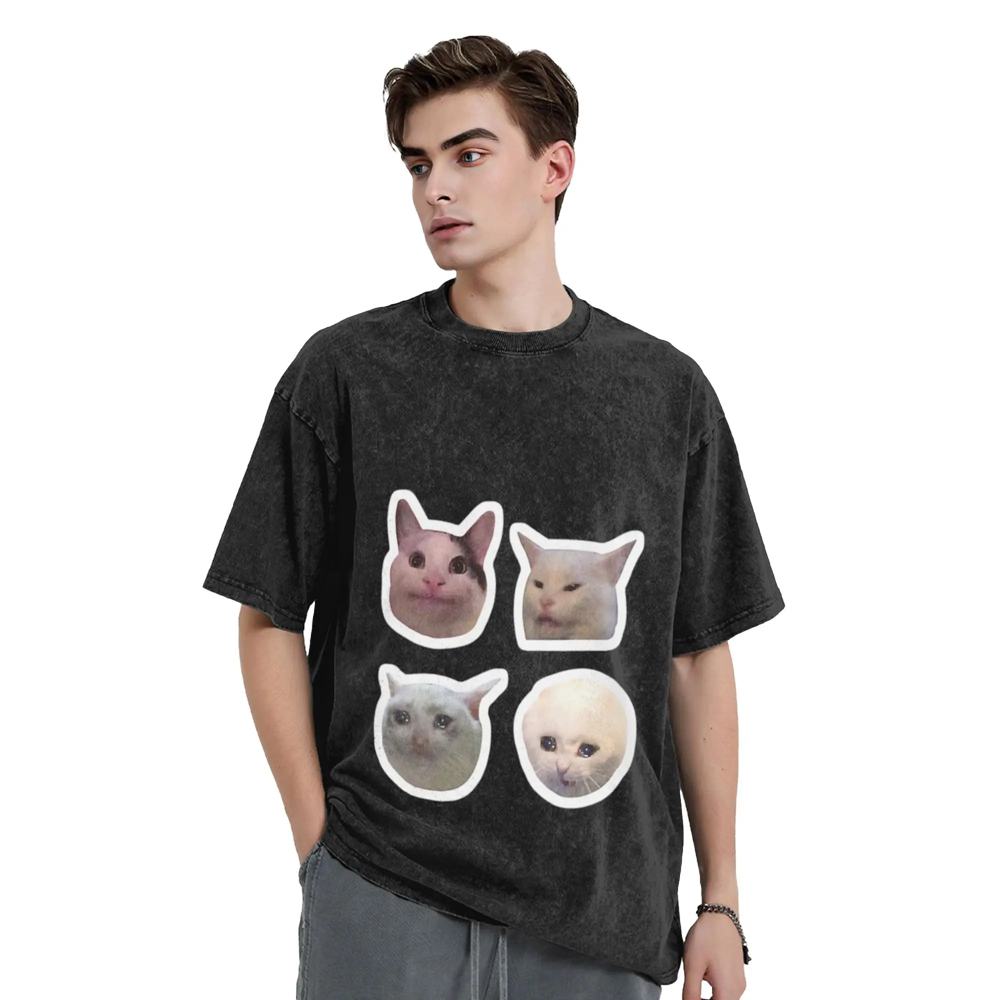 Cat Meme Funny Cat Adorable Fluffy Fat Classic Comfort A T-Shirt Oversized Short Sleeve Men's Women's Cotton Tees Tops