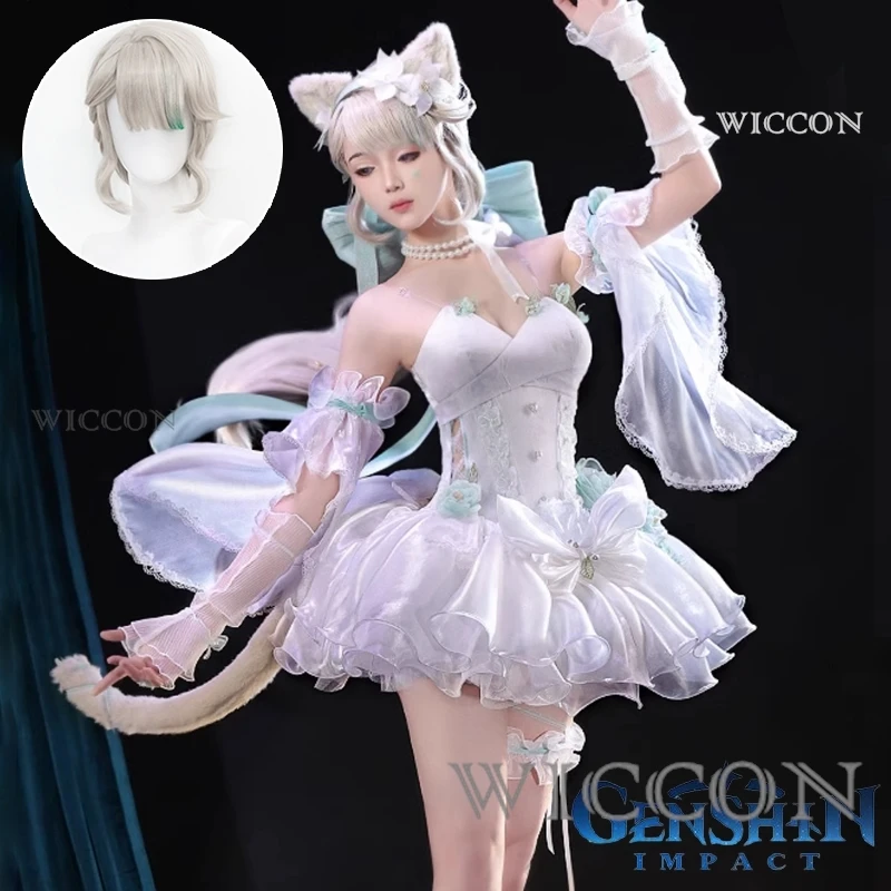 

Genshin Impact Lynette Cosplay Costumes Anime Game Angel Courtyard Women Female Cosplay Clothing Halloween Carnival Party Wig