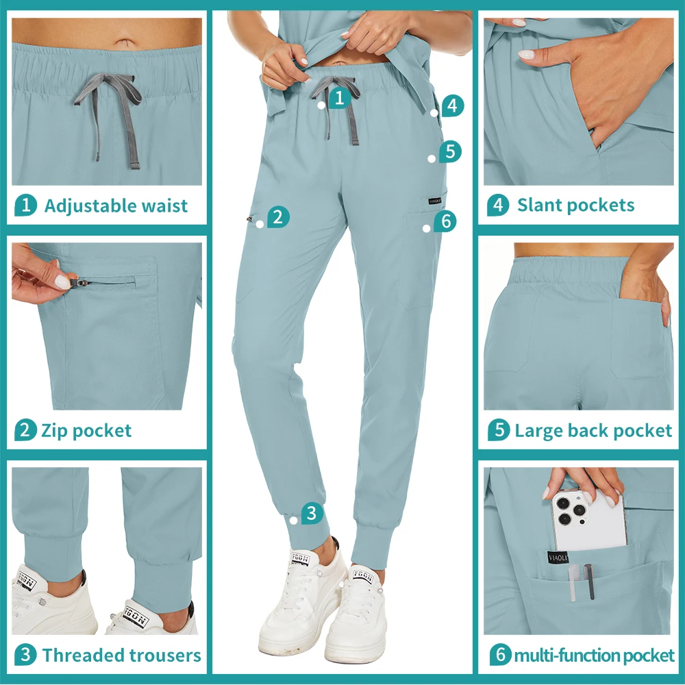 Pantalones de Hospital de cintura elástica, pantalones exfoliantes de enfermería, aseo de mascotas, trabajo veterinario, parte inferior con cordón, Jogger de piernas, pantalones de Cirugía de dentista