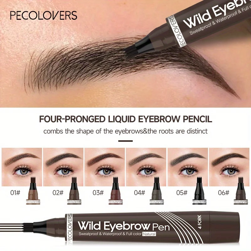 4 Forks Eye Brow Pen, 5 Color Natural Matte Liquid Tint Makeup Long Lasting Waterproof Eyebrow Smudge Proof Cosmetic